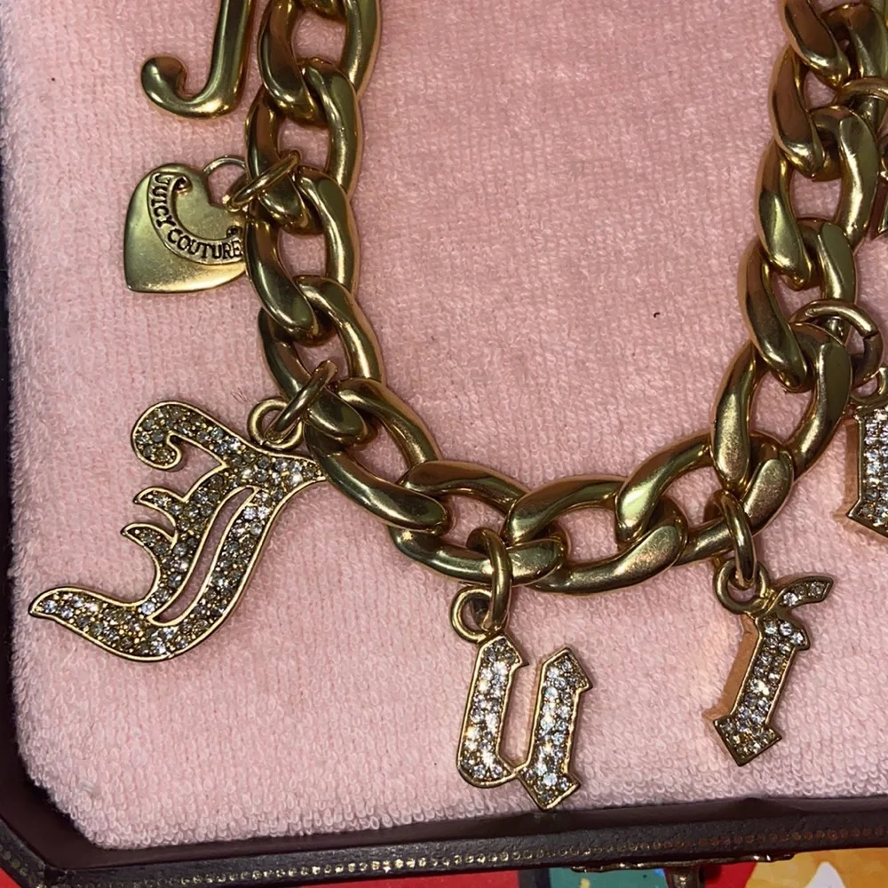 Y2K JUICY COUTURE GOTHIC INITIAL CHARM BRACELET DOG COLLAR SWAROVSKI CRYSTALS